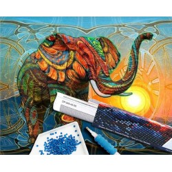 Broderie diamant 40x50cm sur toile roulée - Elephant artistique