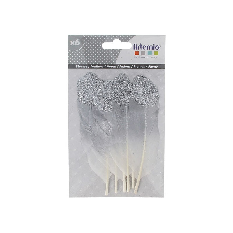 Plumes décorées avec paillettes x6pcs