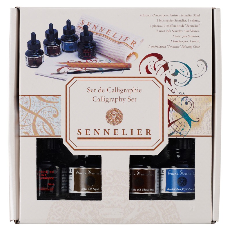 Coffret de calligraphie : 4 encres + accessoires