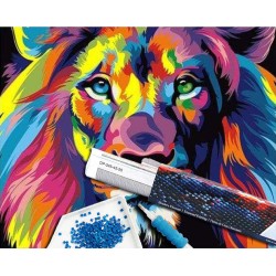 Broderie diamant 40x50cm sur toile roulée - Lion Pop Art