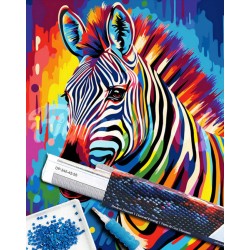 Broderie diamant 40x50cm sur toile roulée - Zèbre coloré abstrait