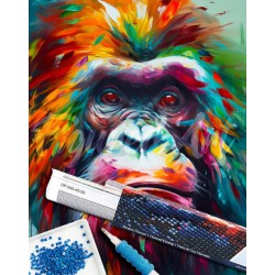 Broderie diamant 40x50cm sur toile roulée - Orang-outan coloré abstrait