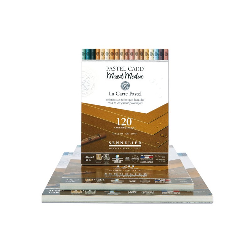 Bloc Pastel Card Mixed Media 410gr/m², 12 fls collées petit côté