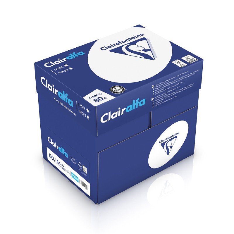 Carton de 5 ramettes papier blanc multifonctions Clairalfa, 500 fls 80 g/m²