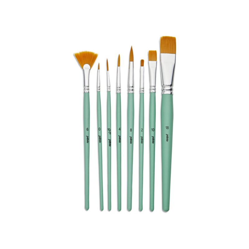 Pochette 8 pinceaux assortis en polyamide doré 