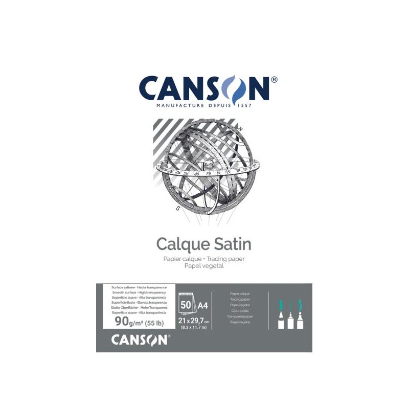 Bloc de calque satin 90g/m², 50 fls collées 1 côté