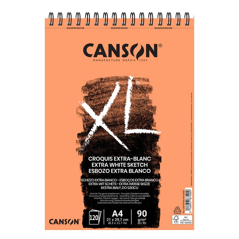 Bloc croquis XL Extra-Blanc 90g/m² Canson à spirales