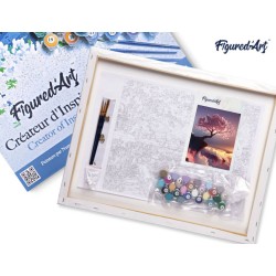 Peinture par numéros Arbre rose et nuages sur châssis 40x50 cm