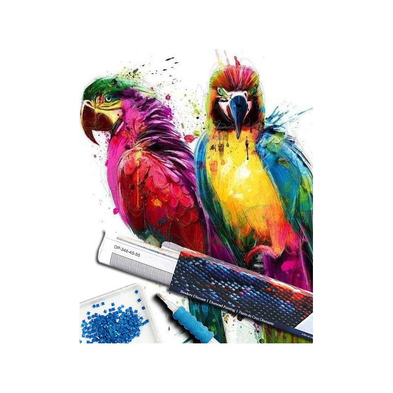 Broderie diamant 40x50cm sur toile roulée - Perroquets en peinture