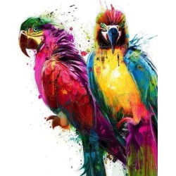 Broderie diamant 40x50cm sur toile roulée - Perroquets en peinture