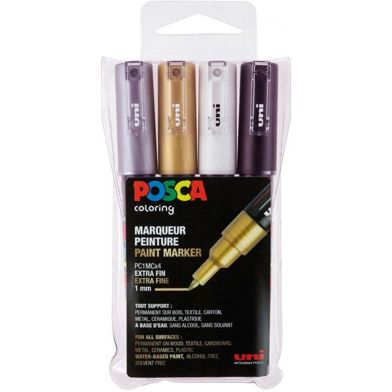 Set de 4 marqueurs Posca PC1MC couleurs métalliques Uniball