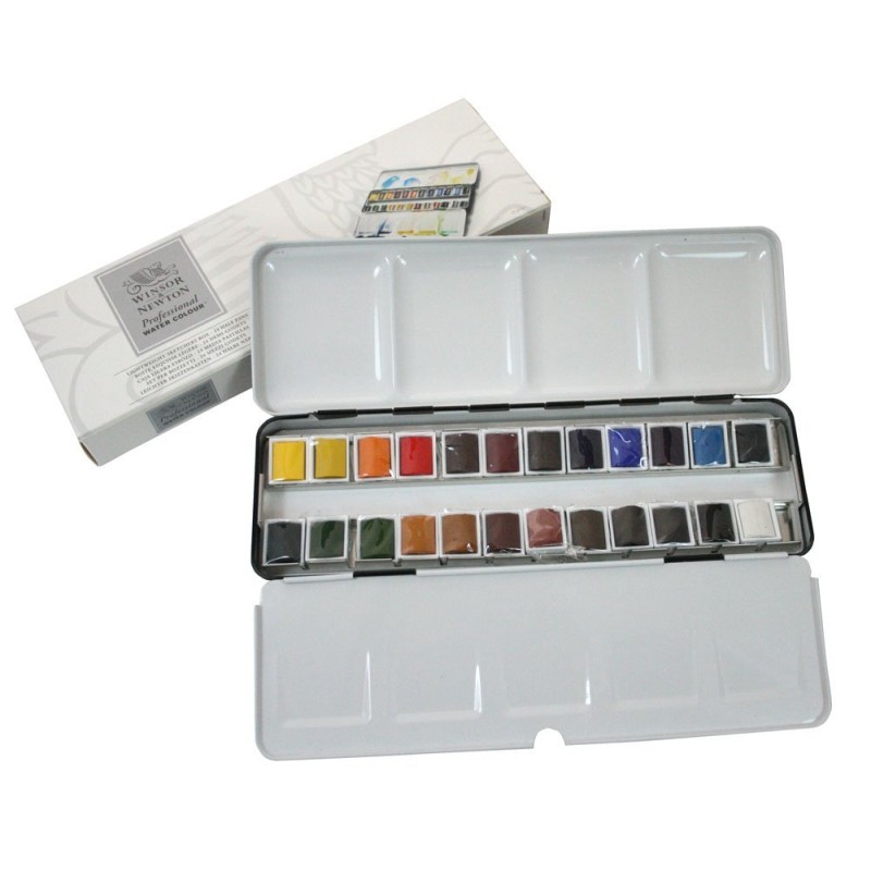 Boîte métal aquarelle Winsor & Newton Professional x24 1/2 godets