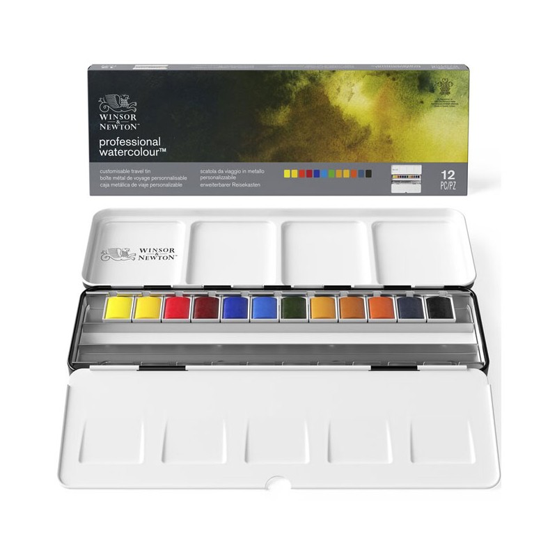 Boîte métal "Black Box" 12 1/2 godets aquarelle Winsor & Newton Professional