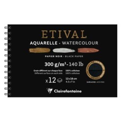 Bloc papier aquarelle noir Etival 300 g/m²,12 feuilles spiralées