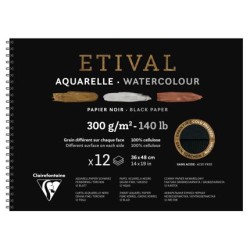 Bloc papier aquarelle noir Etival 300 g/m²,12 feuilles spiralées