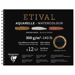 Bloc papier aquarelle noir Etival 300 g/m²,12 feuilles spiralées