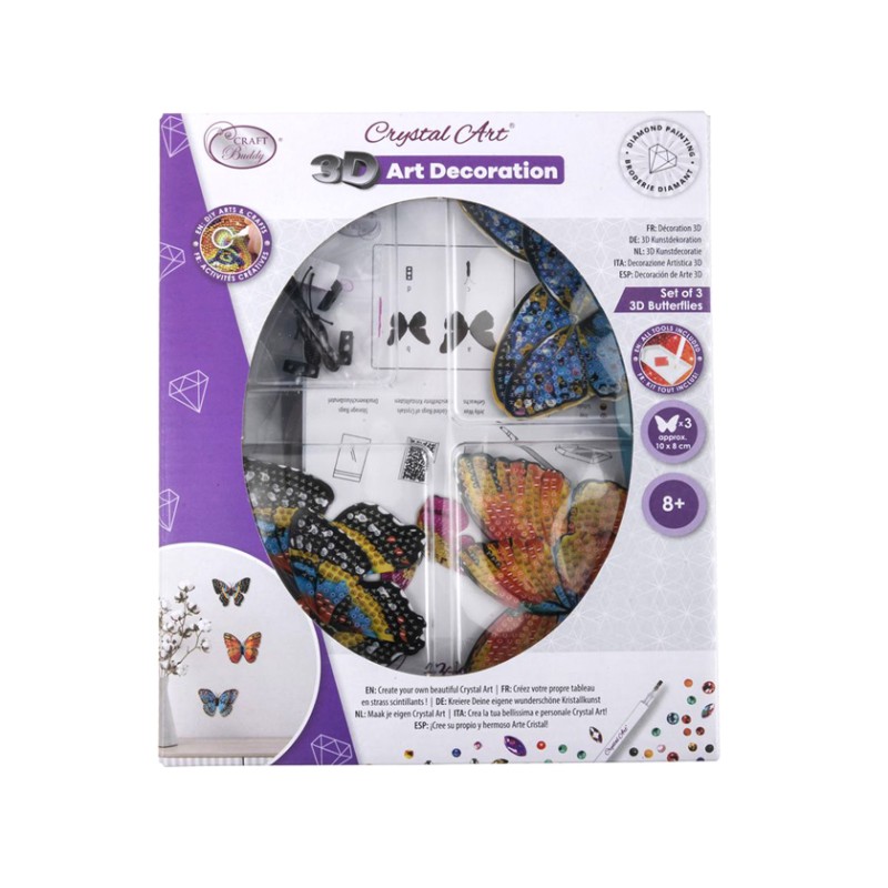 Kit décoration murale à diamanter Crystal Art - Papillons x3pcs