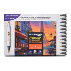 Kit Coloriages mystère Graphit'GO - Villes au soleil couchant