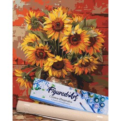 Peinture par numéros 40x50cm sur toile roulée - Vase de tournesols automnal
