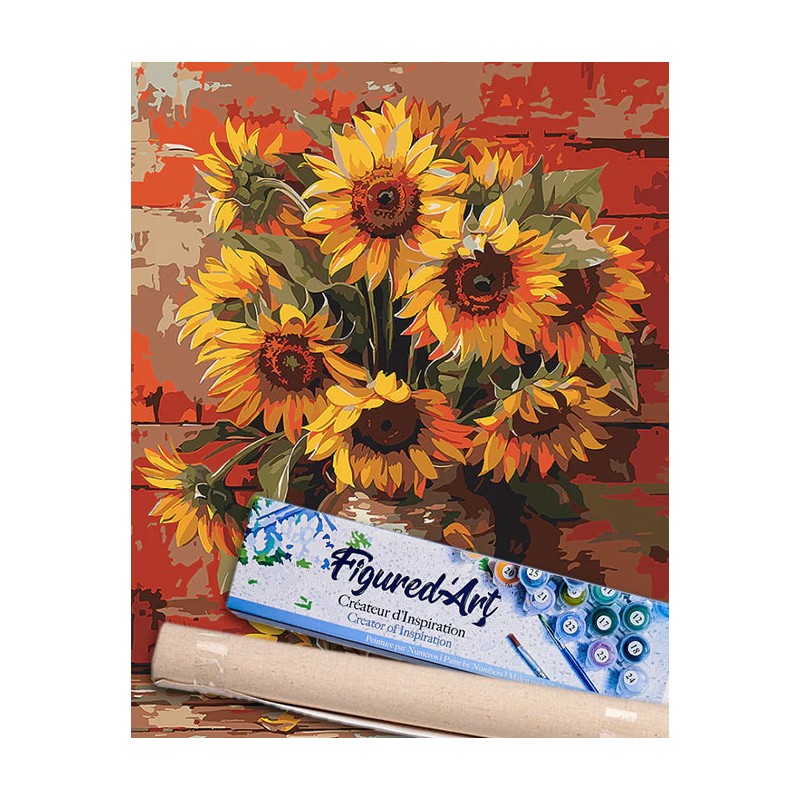 Peinture par numéros 40x50cm sur toile roulée - Vase de tournesols automnal