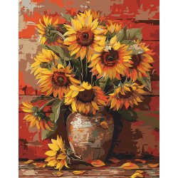 Peinture par numéros 40x50cm sur toile roulée - Vase de tournesols automnal
