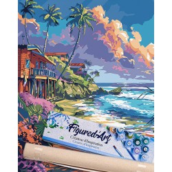 Peinture par numéros 40x50cm sur toile roulée - Maisons en bord de plage