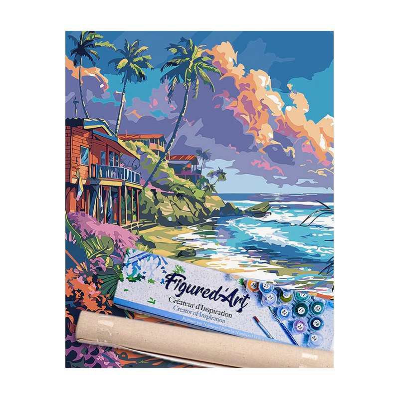 Peinture par numéros 40x50cm sur toile roulée - Maisons en bord de plage