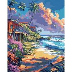 Peinture par numéros 40x50cm sur toile roulée - Maisons en bord de plage