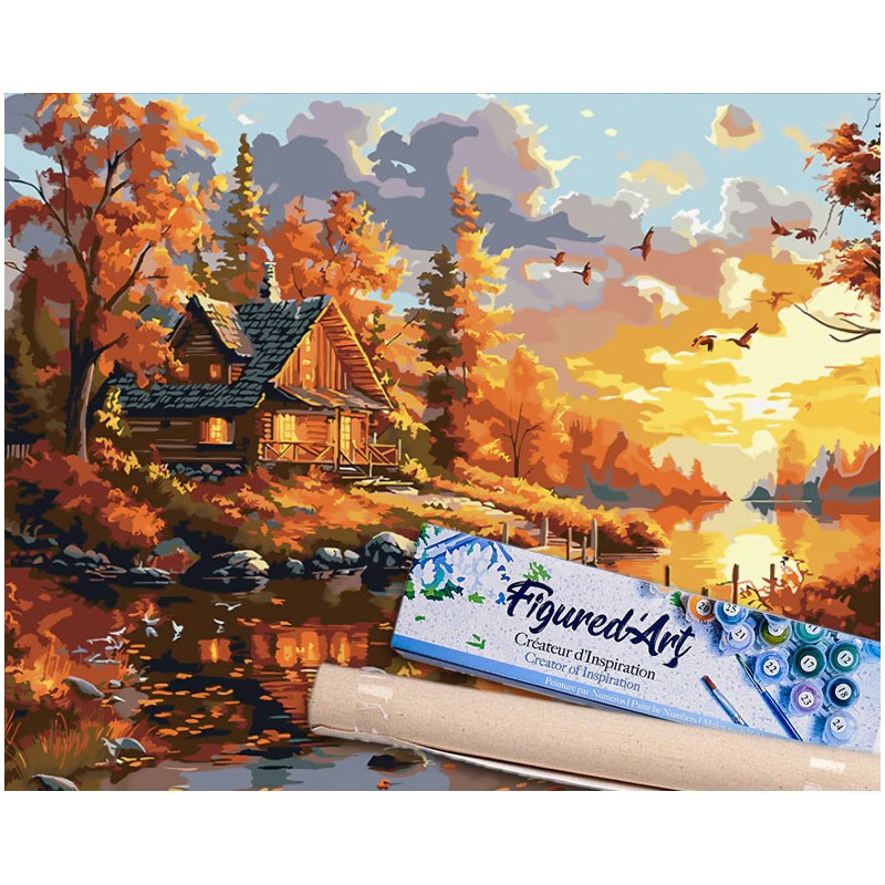 Peinture par numéros 40x50cm sur toile roulée - Coucher de soleil automnal