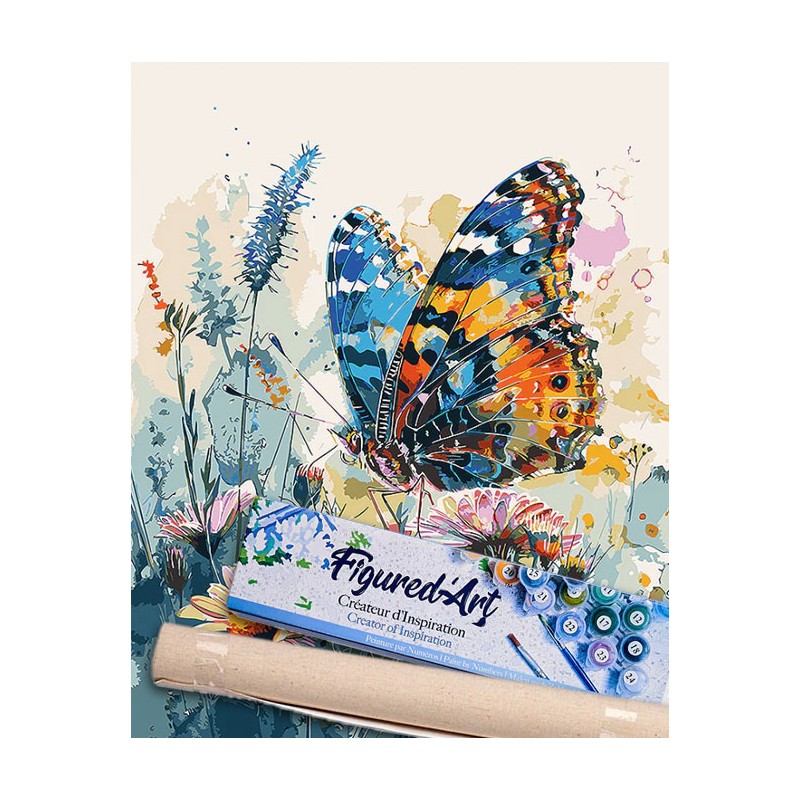 Peinture par numéros 40x50cm sur toile roulée - Papillon et fleurs