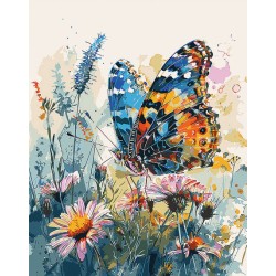 Peinture par numéros 40x50cm sur toile roulée - Papillon et fleurs