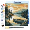 Peinture par numéros 20x20cm sur toile tendue - Lac de montagne et canoë