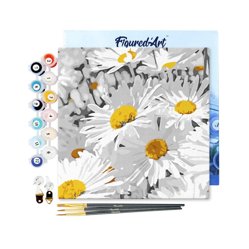 Peinture par numéros 20x20cm sur toile tendue - Jolies marguerites