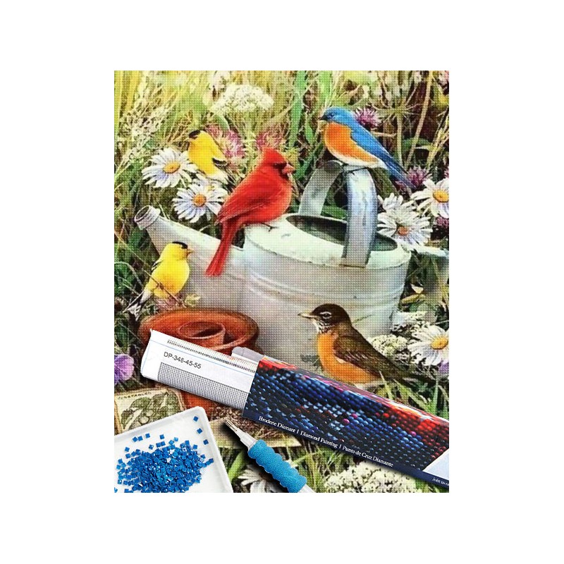 Broderie diamant 40x50cm sur toile roulée - Oiseaux de jardin