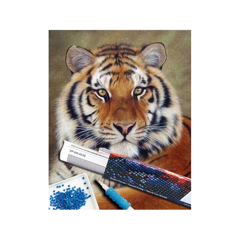 Broderie diamant 40x50cm sur toile roulée - Regard de tigre