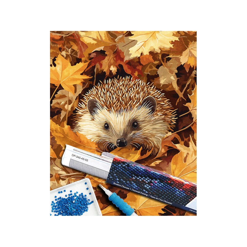Broderie diamant 40x50cm sur toile roulée - Hérisson dans les feuilles