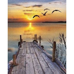 Broderie diamant 40x50cm sur toile roulée - Ponton sur lac