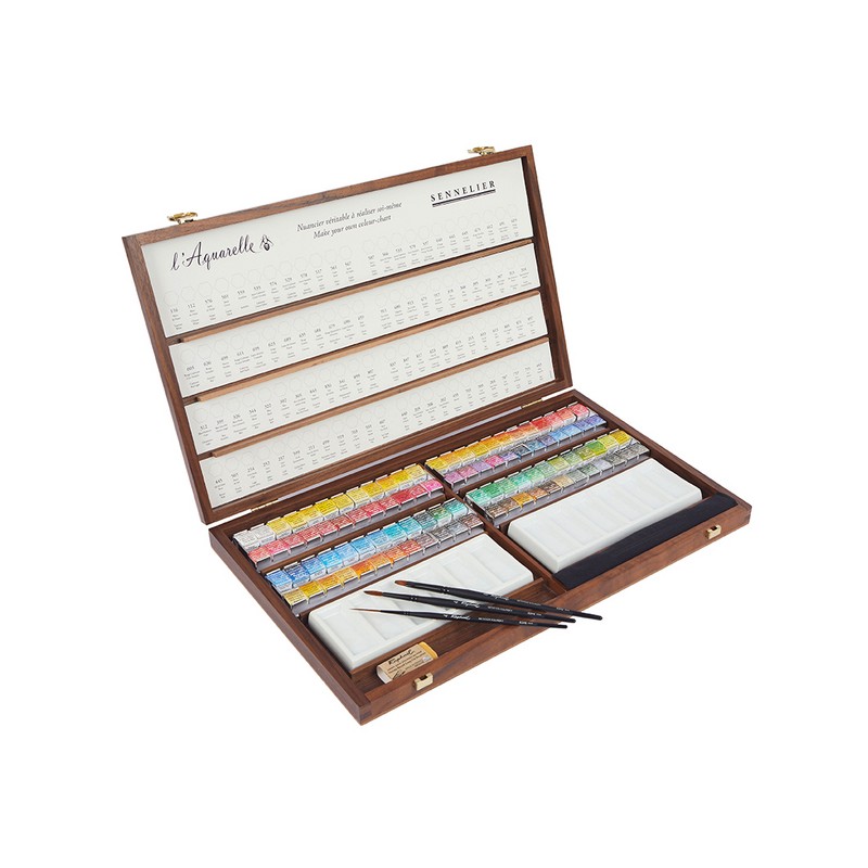 Coffret bois aquarelle extra-fine Sennelier de 96 1/2 godets