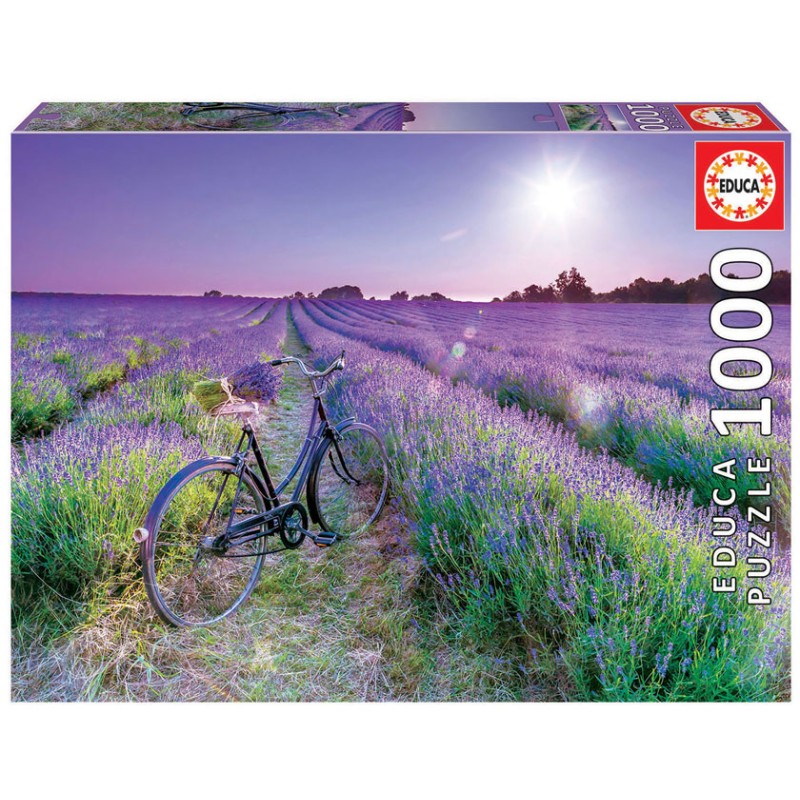 Puzzle 1000 pièces - Vélo dans un champ de lavande