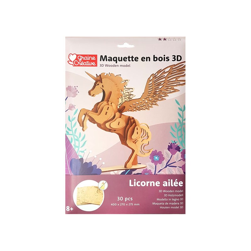 Maquette 3D en bois - Licorne ailée