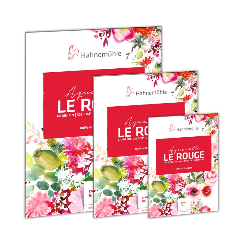 Bloc aquarelle Le Rouge grain fin 325g/m², 12 fls collées
