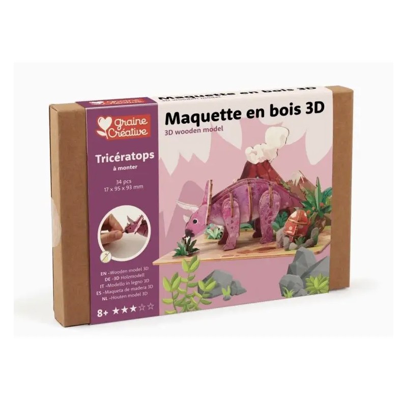 Maquette 3D en bois - Tricératops