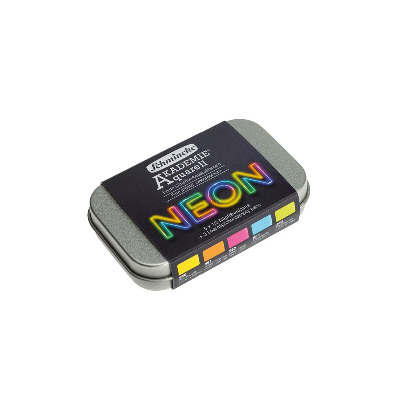 Boîte aquarelle fine Akademie couleurs Néon x5 demi-godets - édition limitée