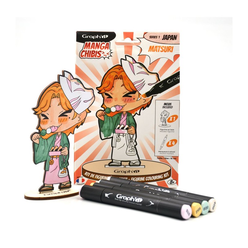 Kit figurine en bois à colorier Graph'It, collection Manga Chibis - Matsuri