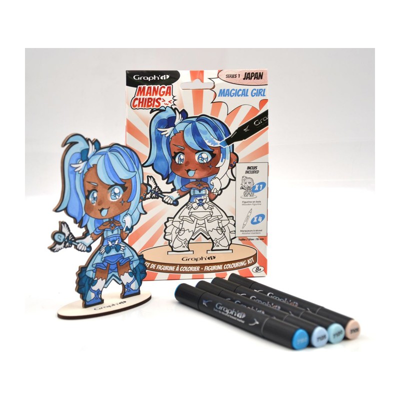 Kit figurine en bois à colorier Graph'It, collection Manga Chibis - Magical girl