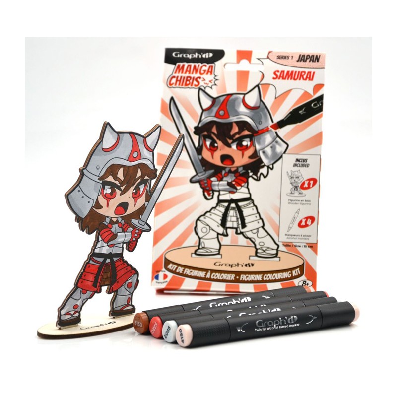 Kit figurine en bois à colorier Graph'It, collection Manga Chibis - Samurai