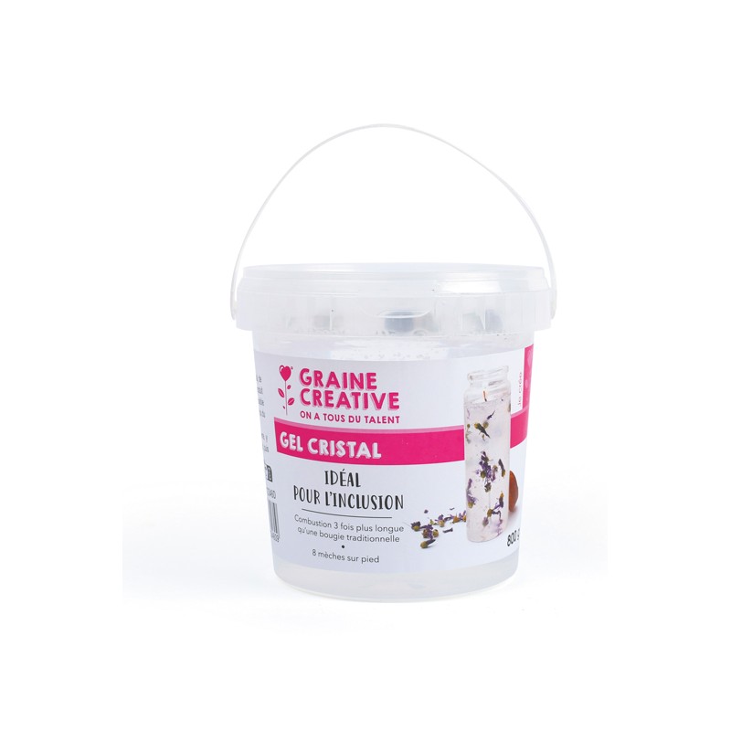 Gel bougie cristal transparent, pot 800gr + 8 mèches