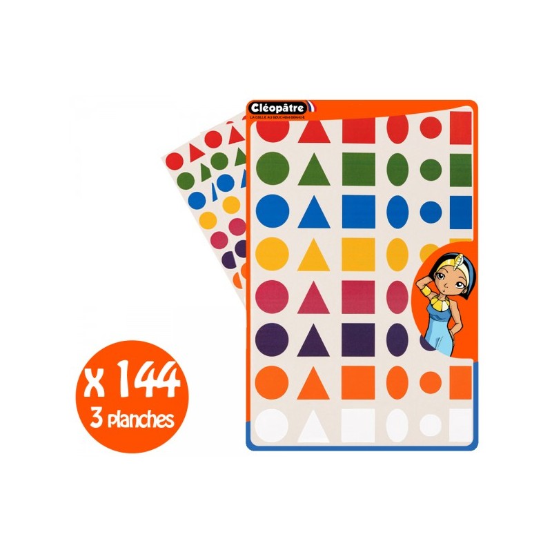 Gommettes Géométriques 6 formes et 8 couleurs x144 pcs