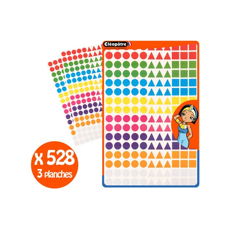 Gommettes Géométriques 3 formes et 8 couleurs x528 pcs 