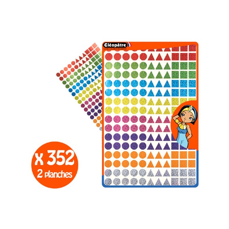 Gommettes géométriques holographiques 3 formes et 8 couleurs x352 pcs